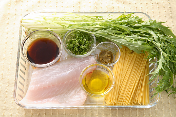 スズキと水菜の冷製和風パスタ
